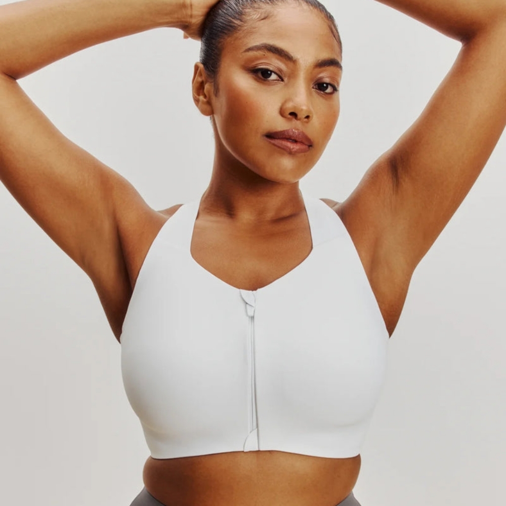 Knix White Catalyst Front Zip Sports Bra Racerback Style Size 7 Full Coverage